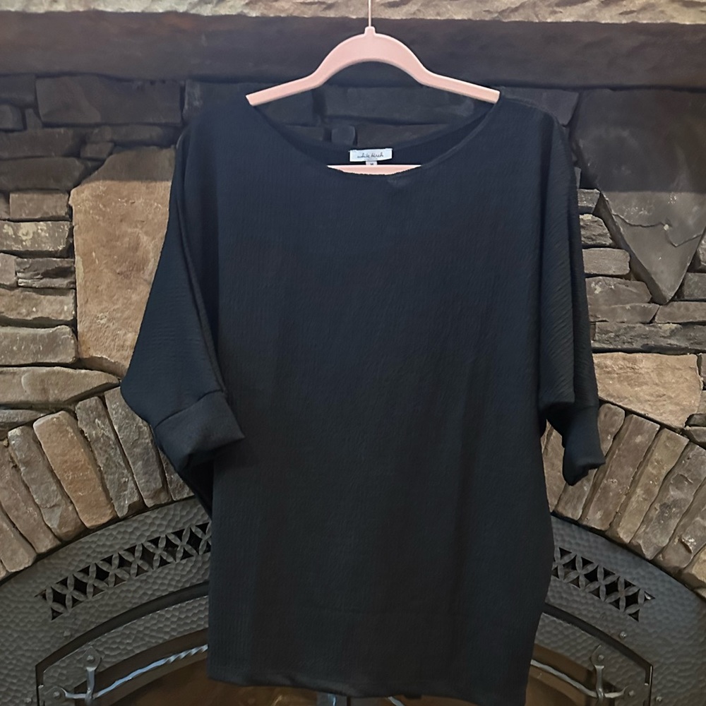 White Birch Medium Dolman Style Blouse Top, Solid Black, New